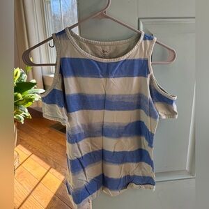 Tea Collection Blue and Cream Striped Cold Shoulder Tee